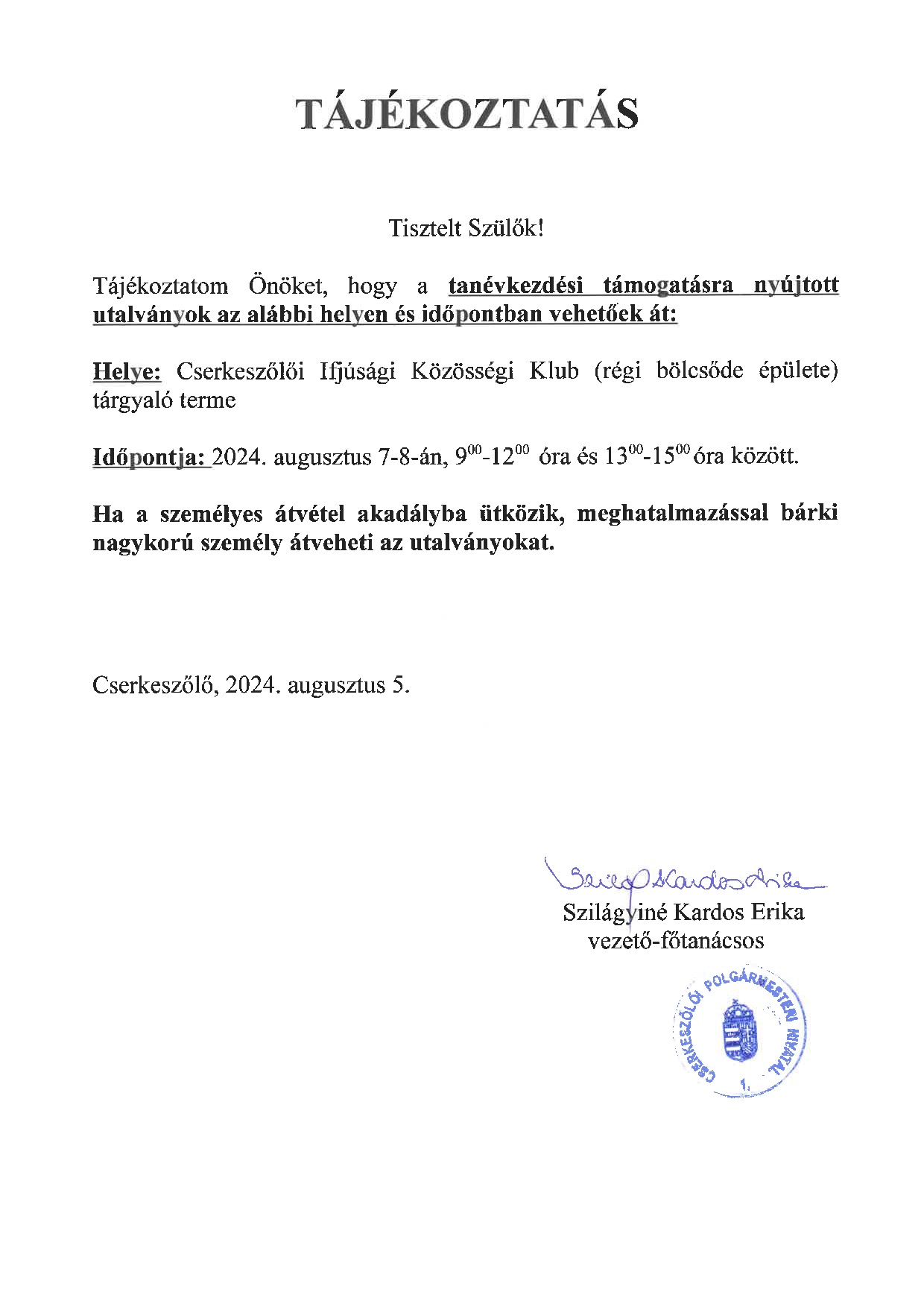 Tájékoztatás