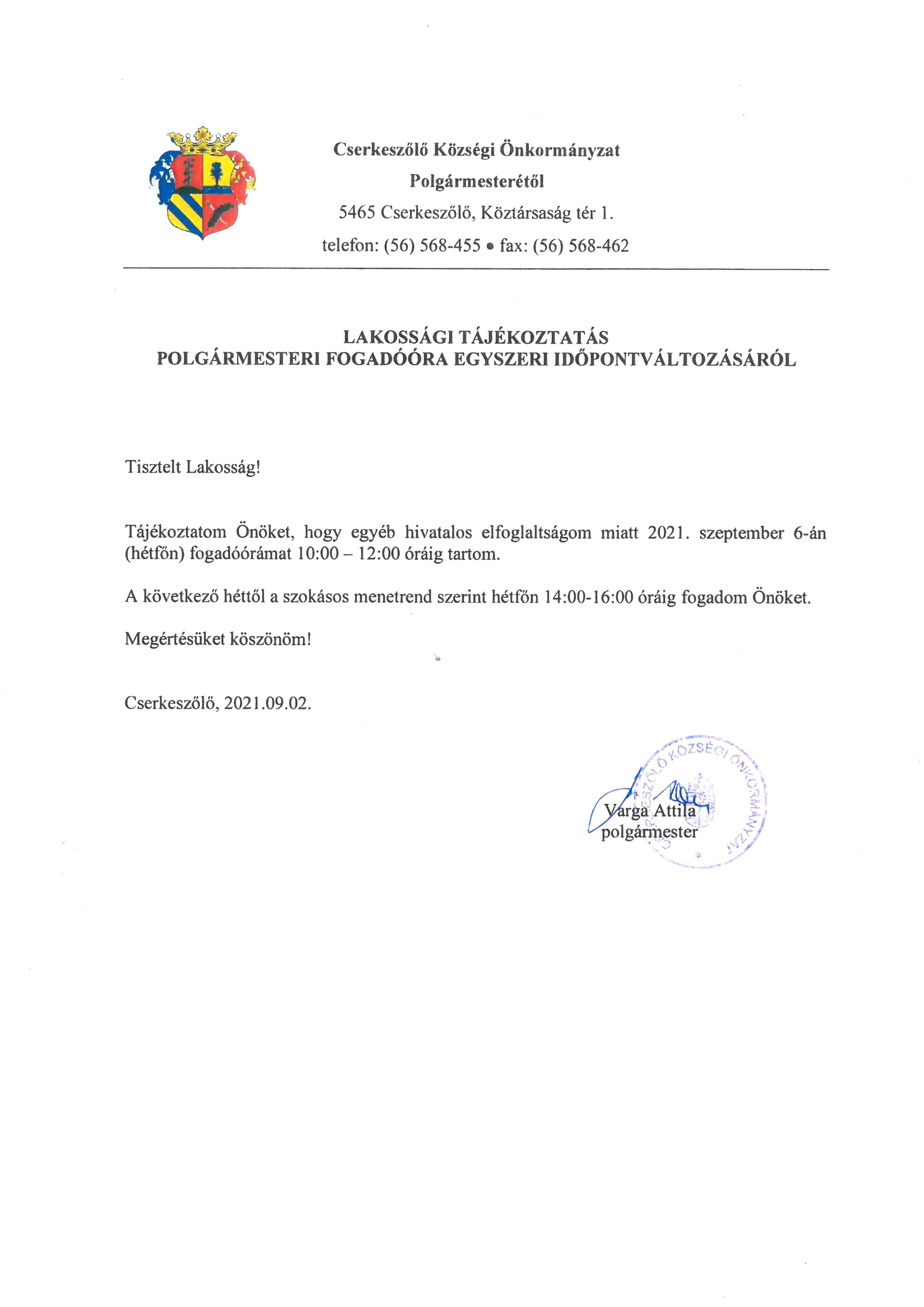 Lakossági tájékoztatás