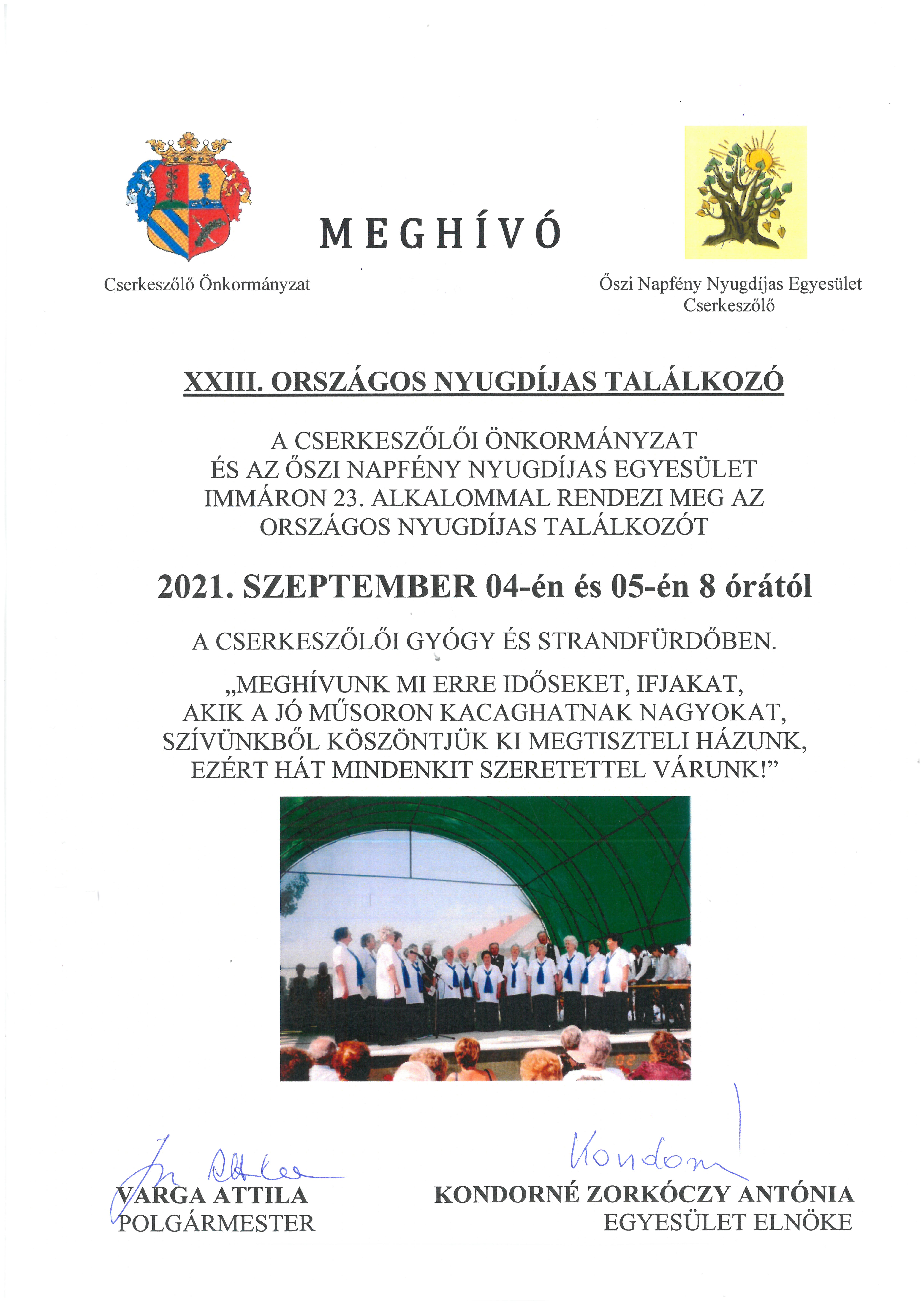 A XXIII. Nyugdíjas Találkozó szombati és vasárnapi műsorterve