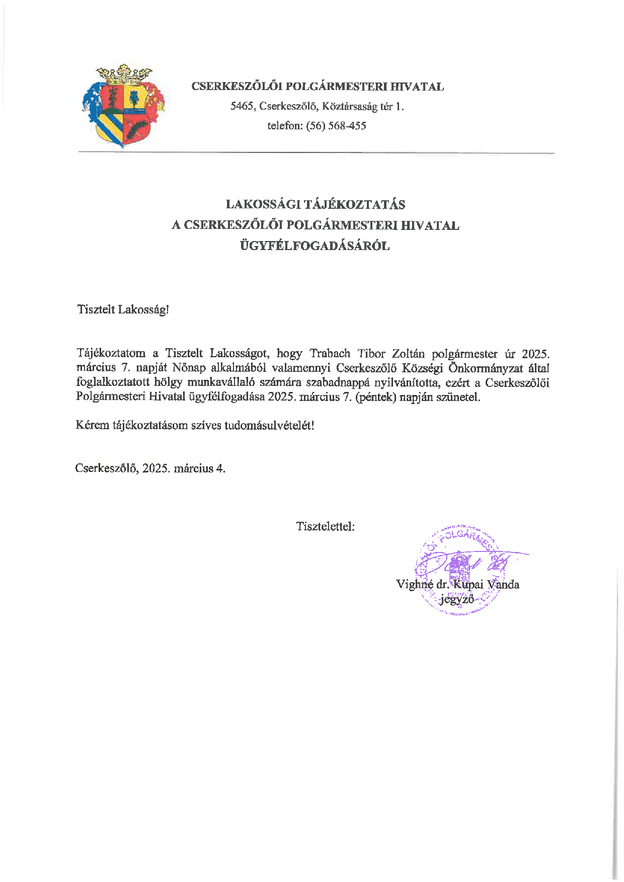 Lakossági tájékoztatás