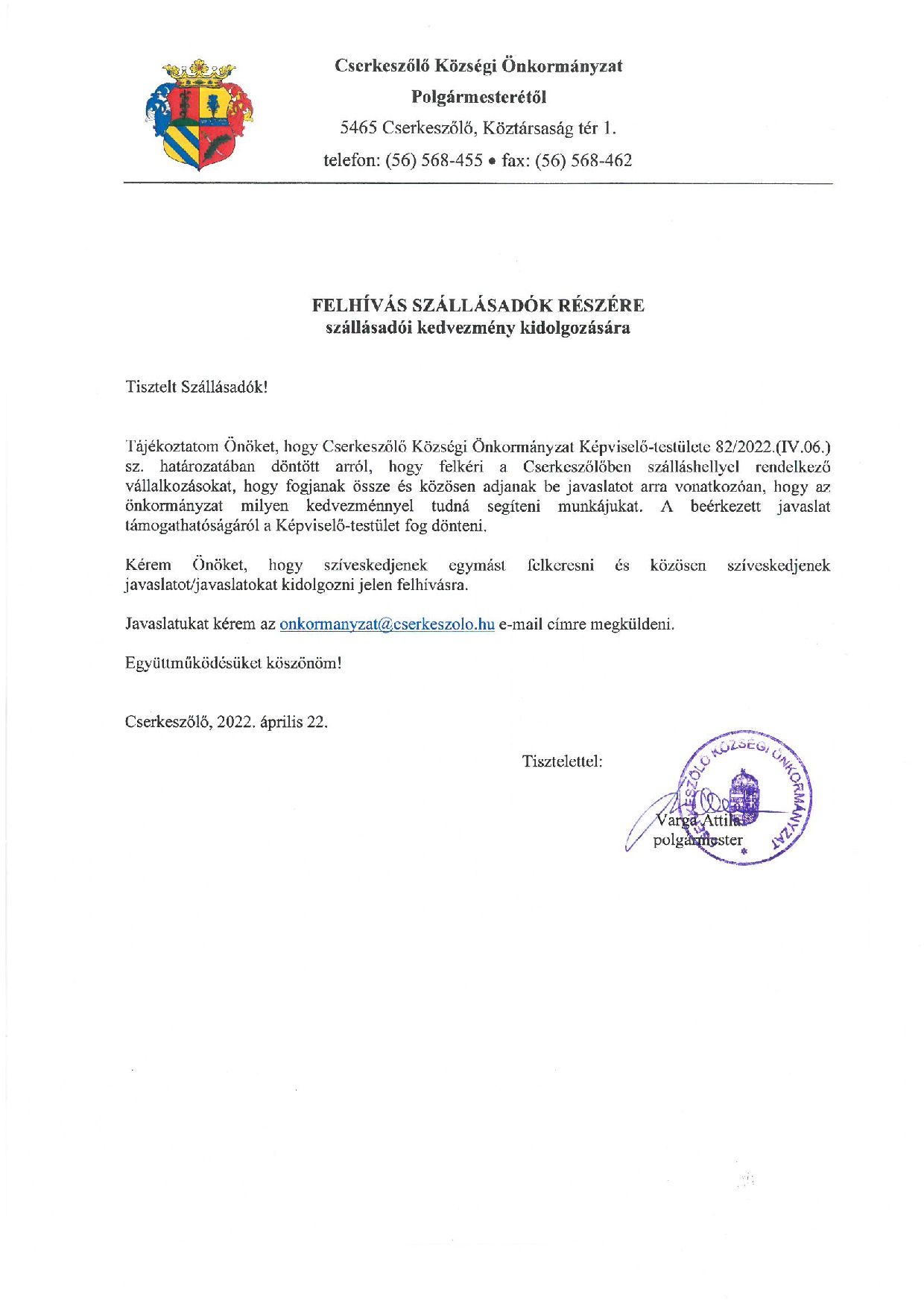 Felhívás szállásadók részére