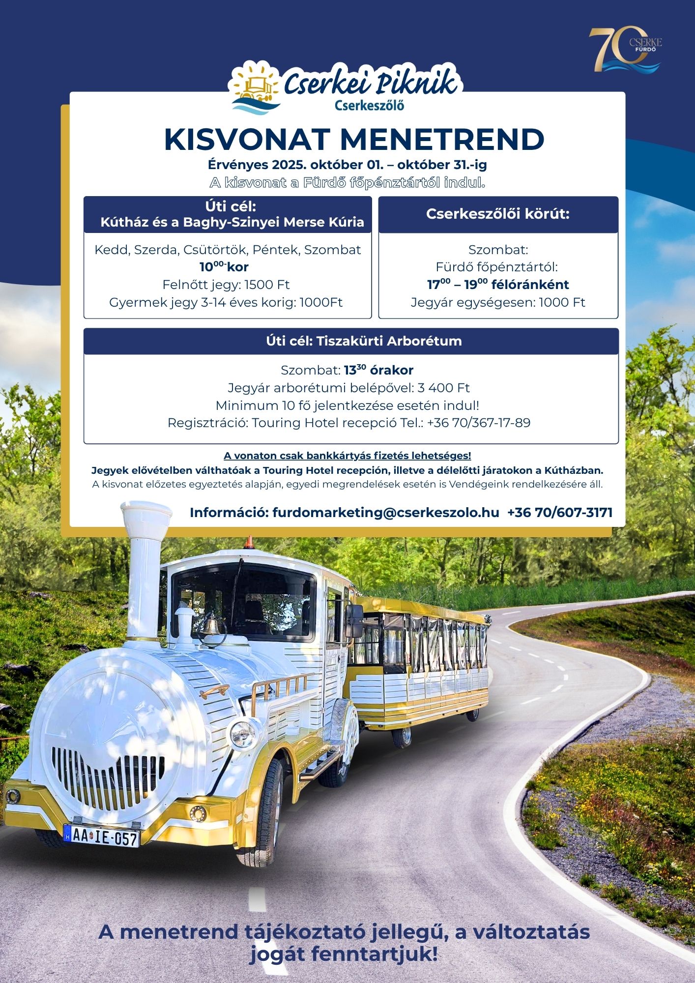 Kisvonat menetrend 2025. október 31-ig.