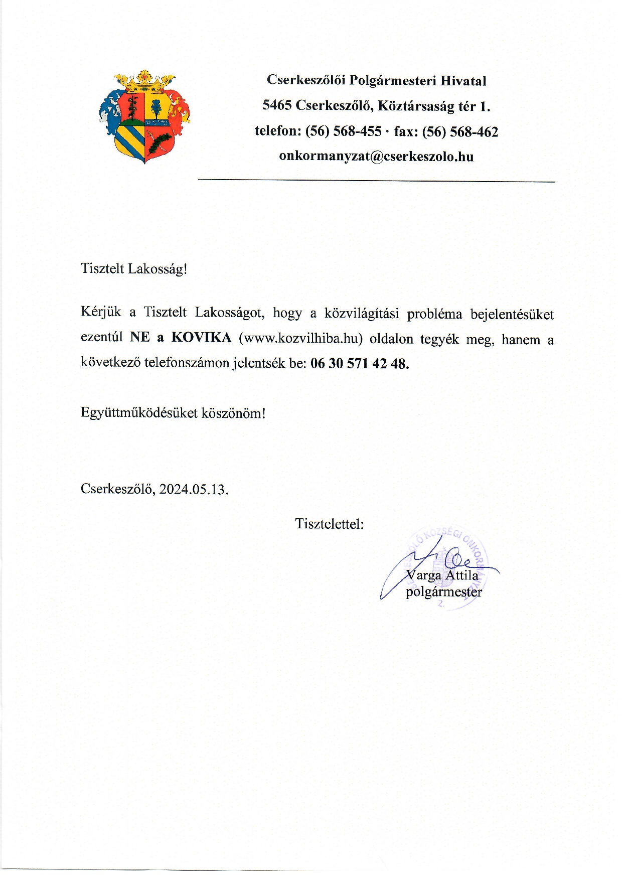 Lakossági tájékoztatás