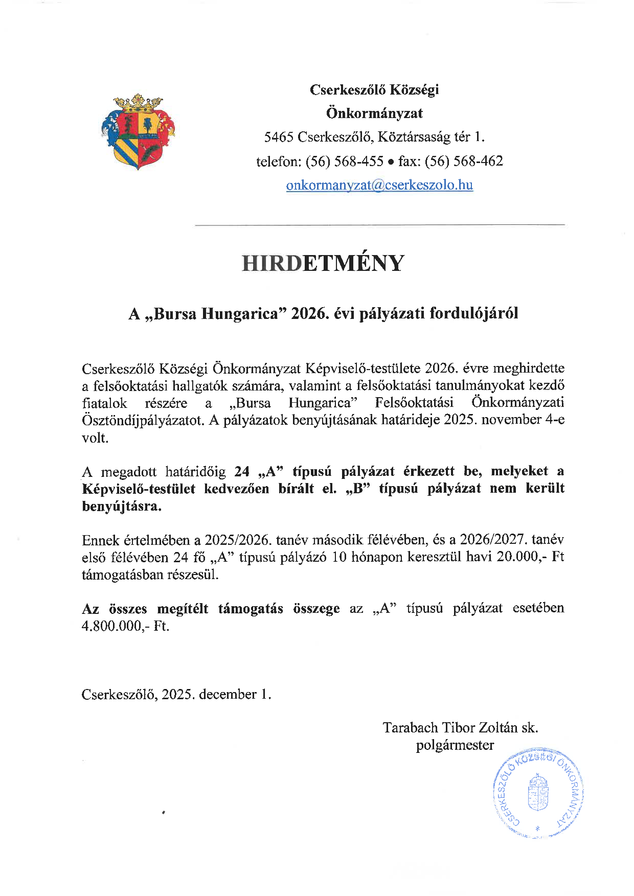Bursa Hungarica elbírálás