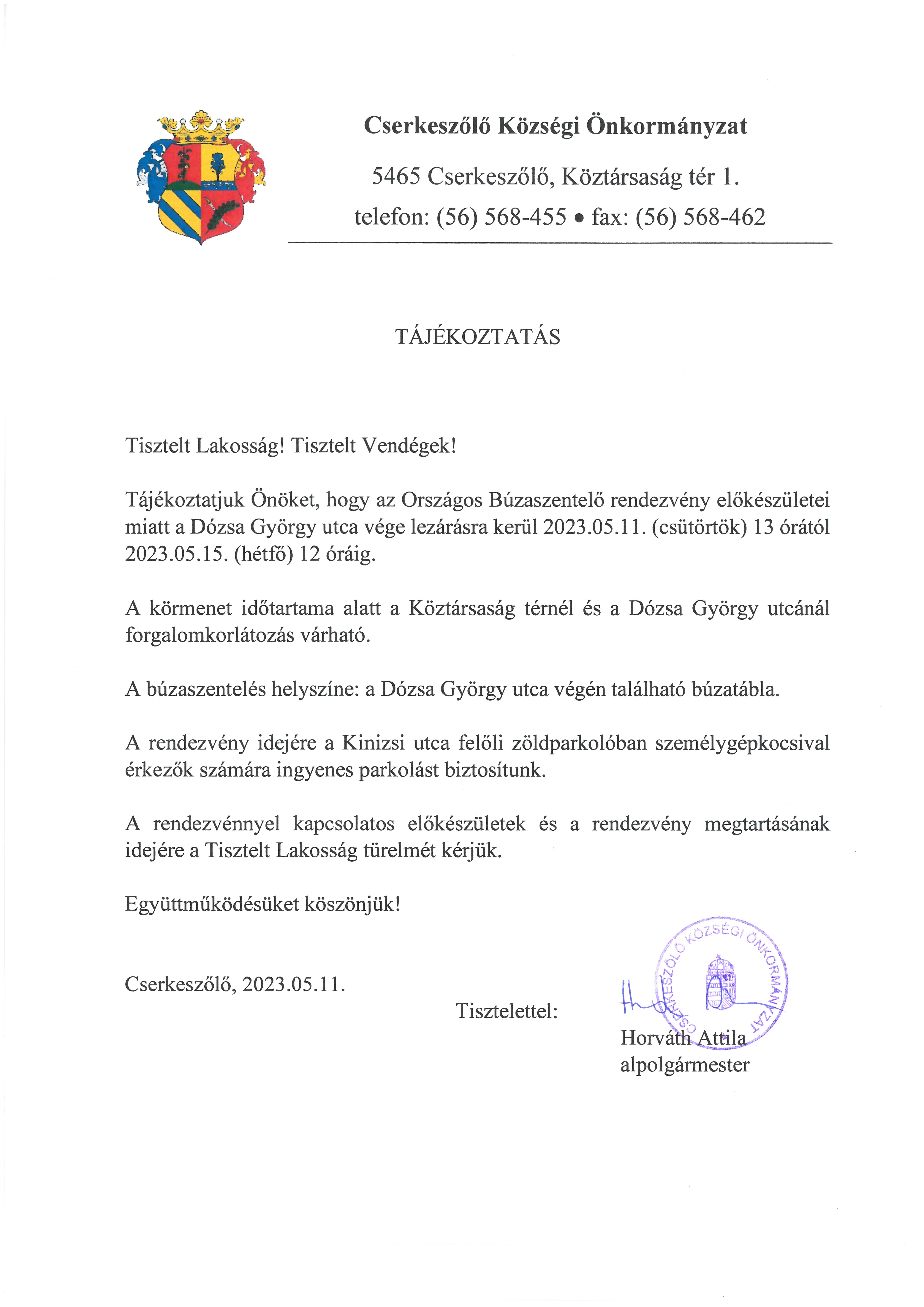 TÁJÉKOZTATÁS - Országos Búzaszentelő 2023