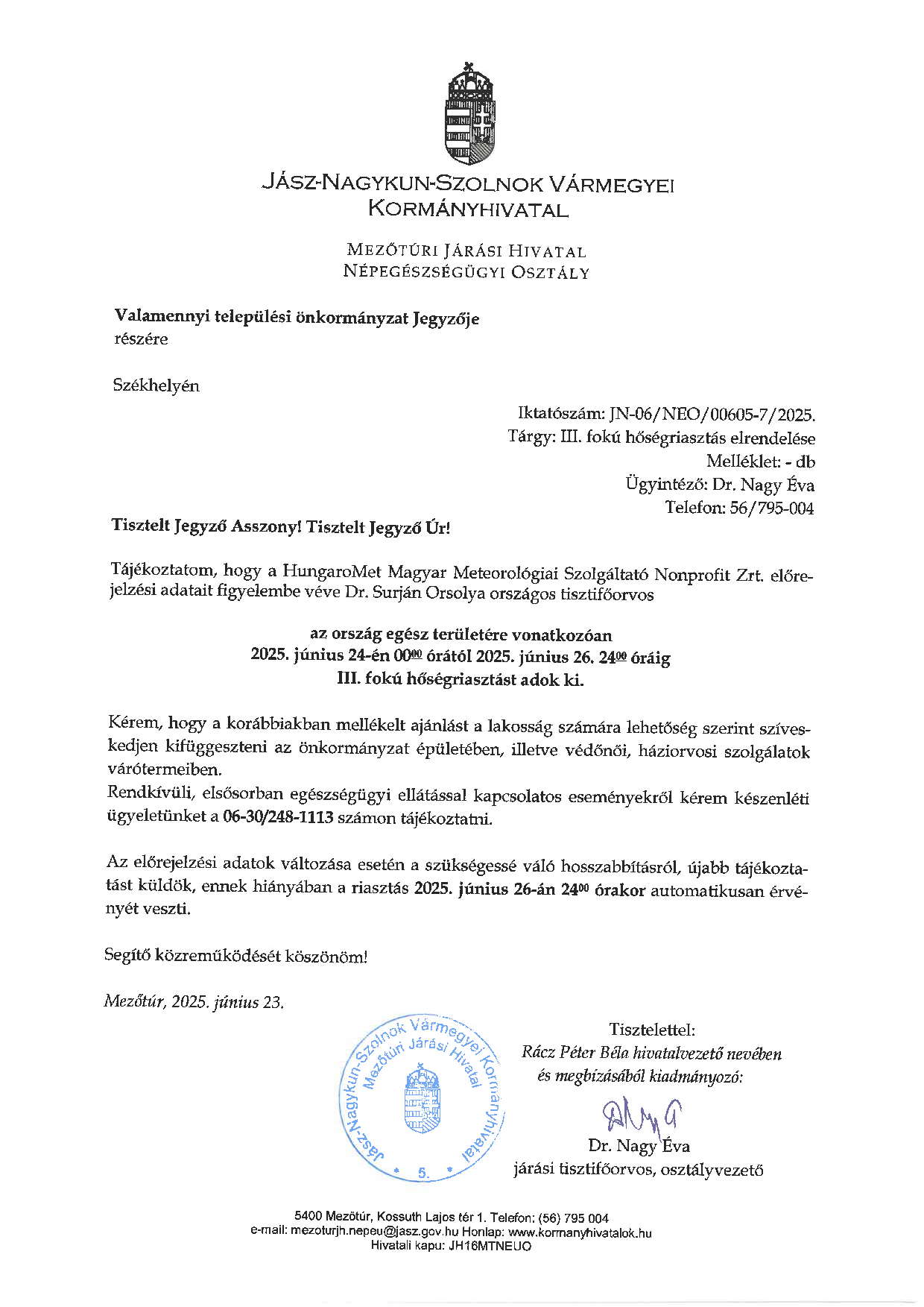 III. fokú hőségriasztás