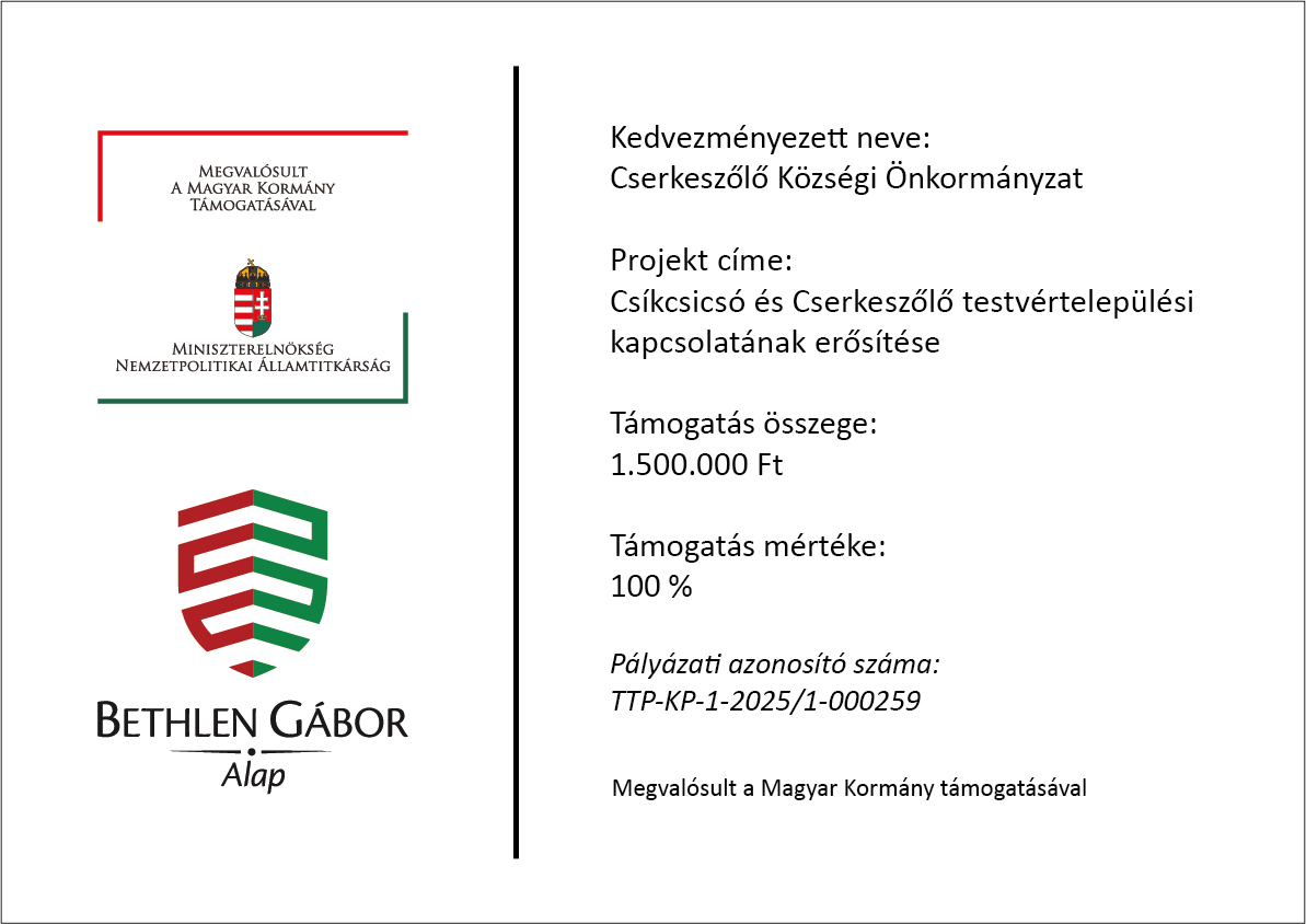 Csíkcsicsó és Cserkeszőlő testvértelepülési kapcsolatának erősítése