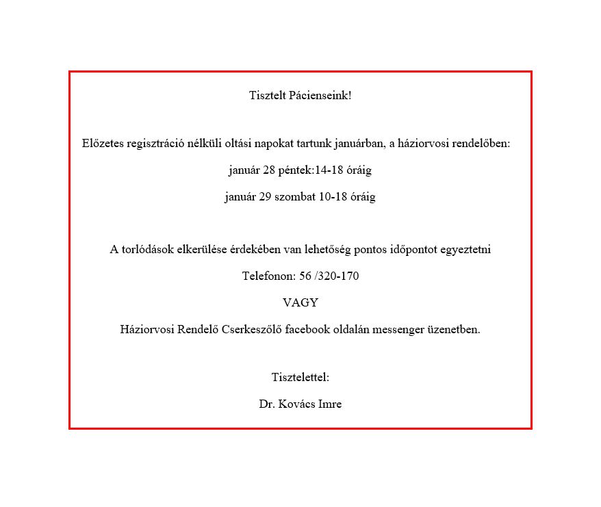 Előzetes regisztráció nélküli oltási napok