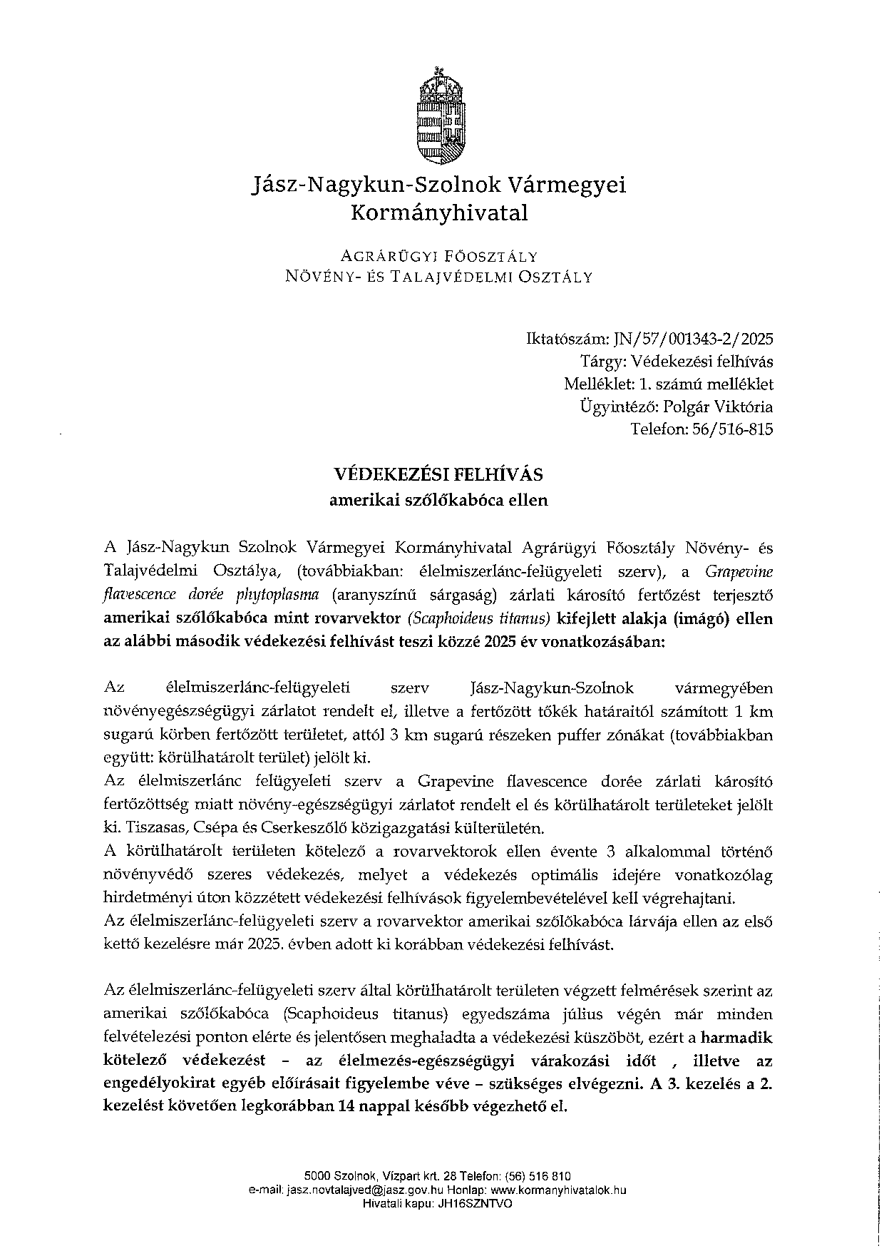 Védekezési felhívás szőlőkabóca ellen