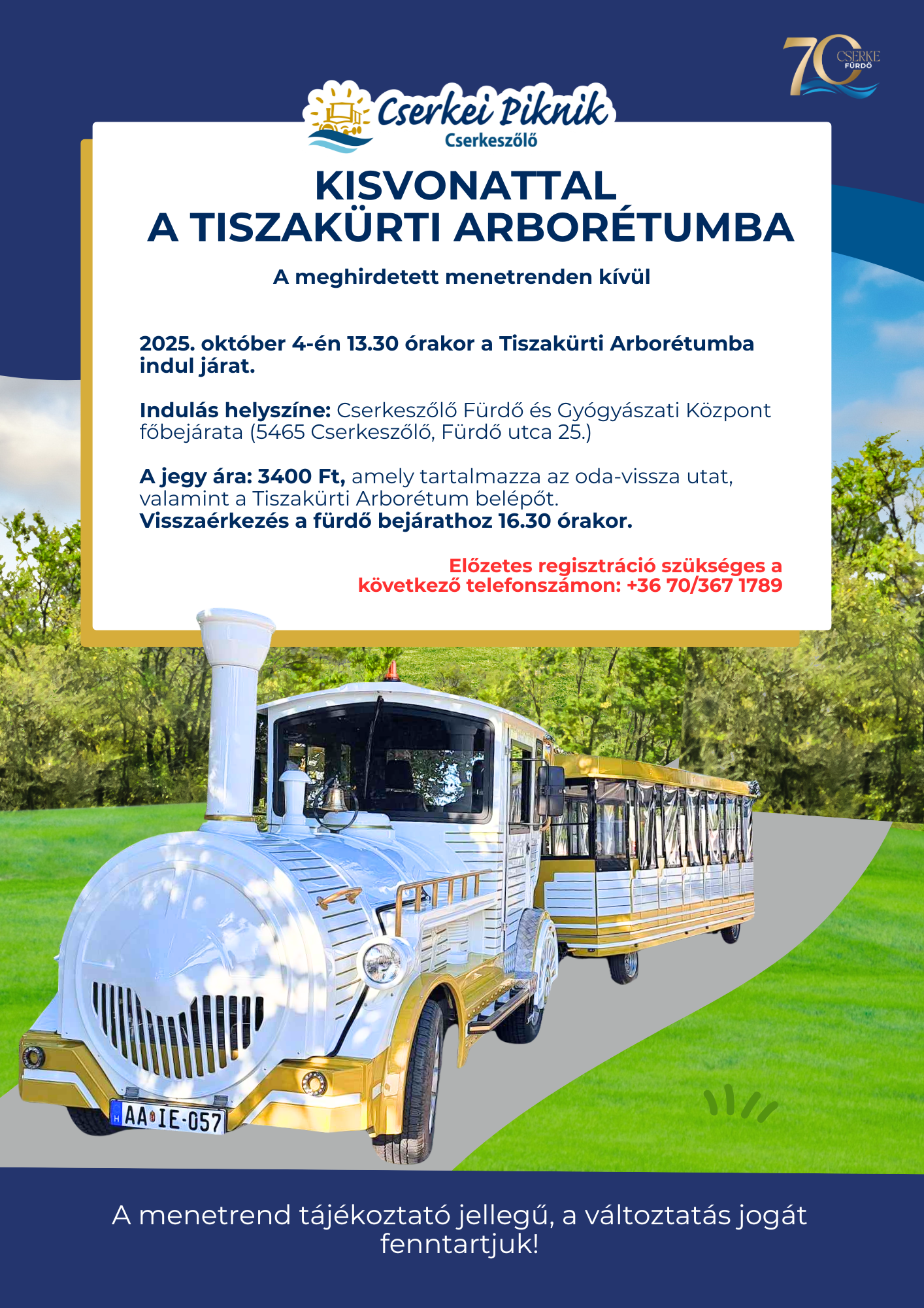 Kisvonat indul a Tiszakürti Arborétumba