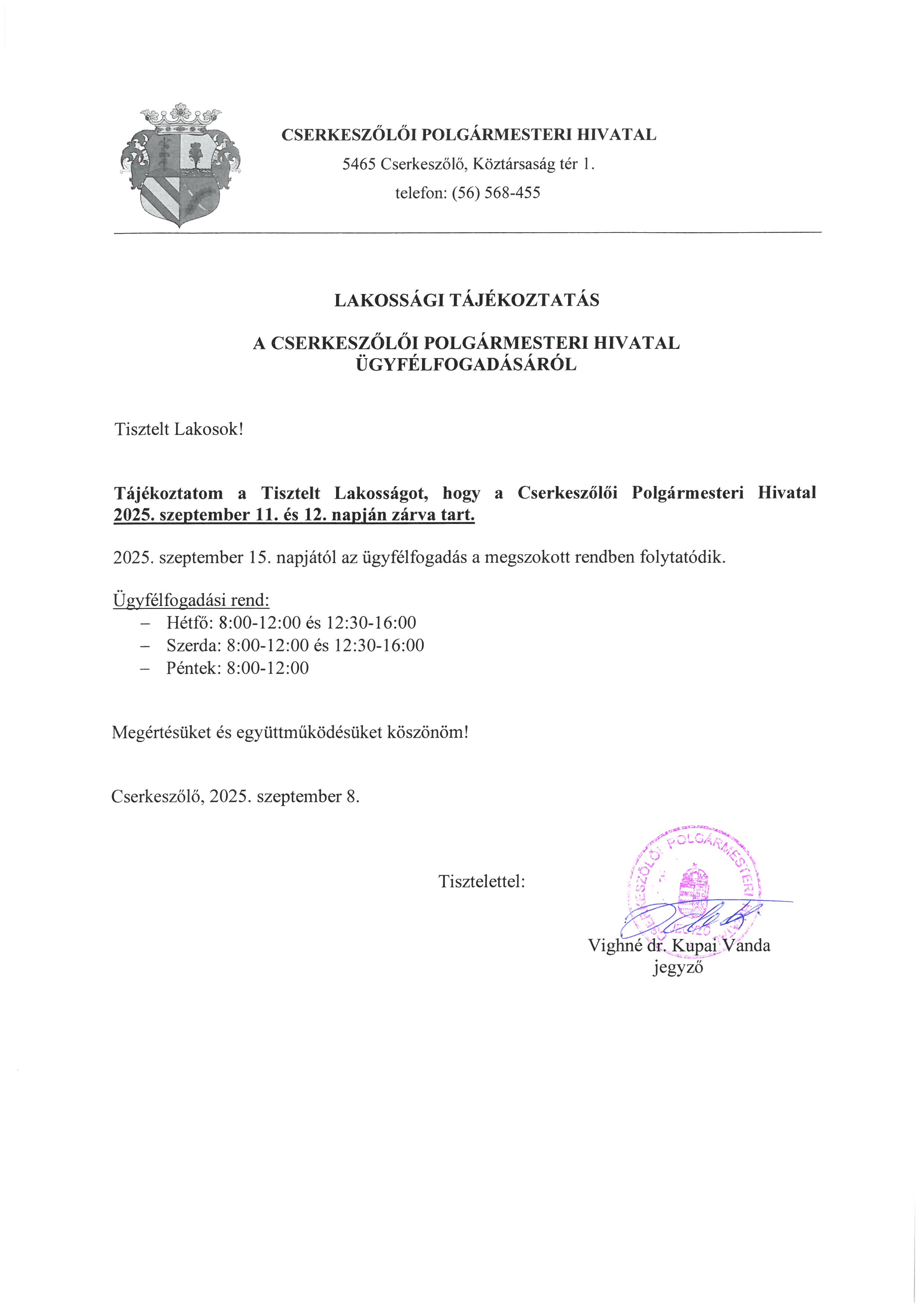 LAKOSSÁGI TÁJÉKOZTATÁS