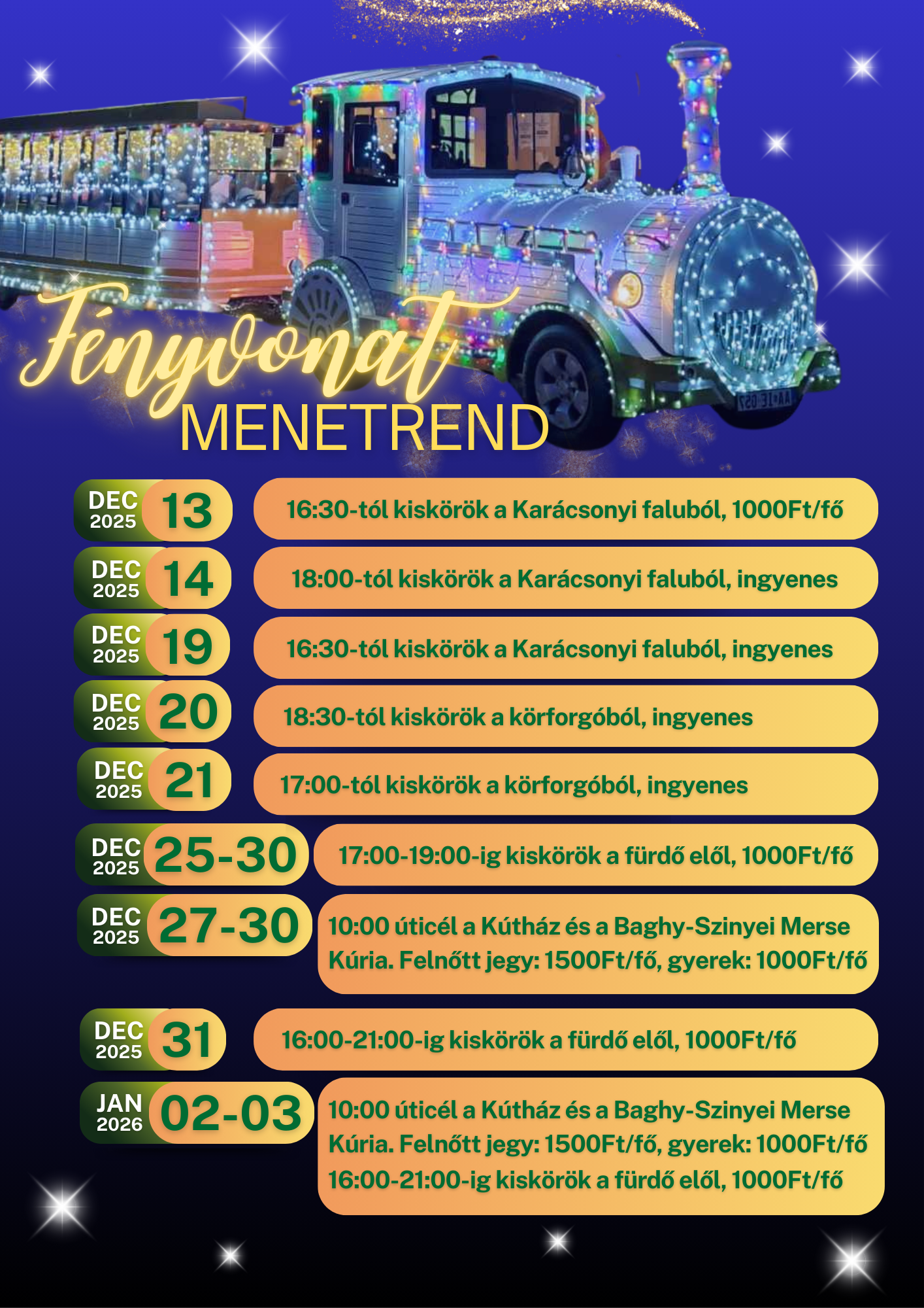 Fényvonat menetrend