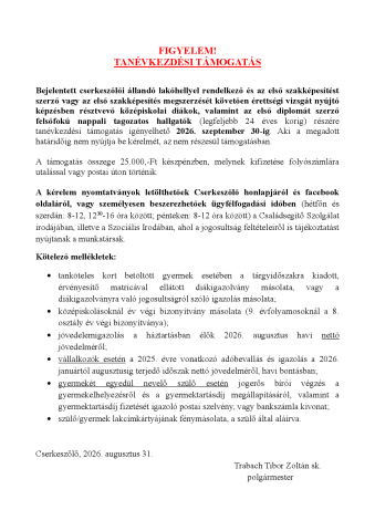 Tanévkezdési támogatás