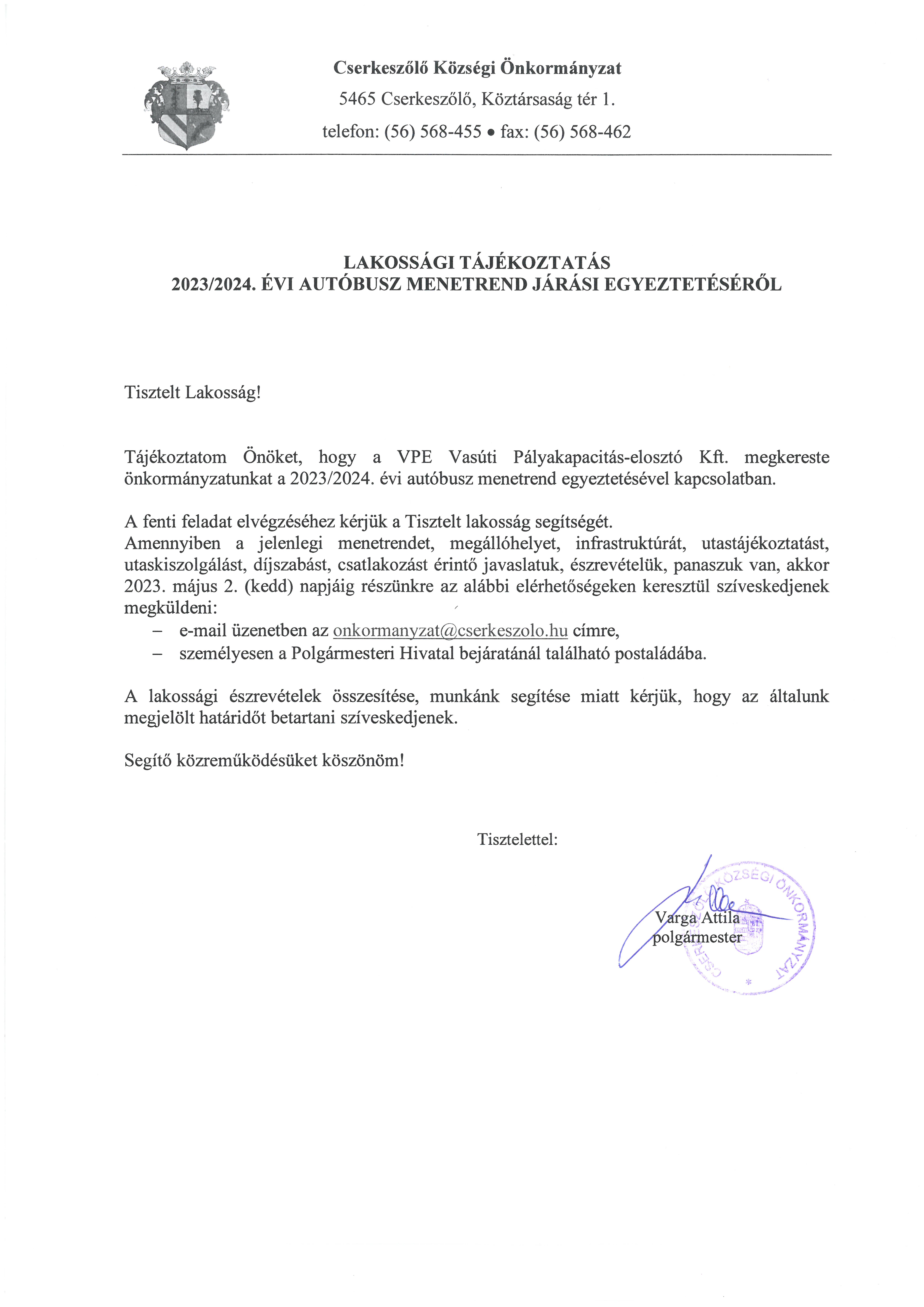 Lakossági tájékoztatás